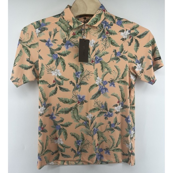 Bad Birdie Other - Bad Birdie Core Polo Flora Fiesta Mens Large Peach Floral Performance New